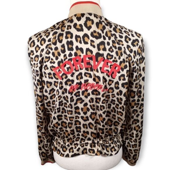 H&M LEOPARD PRINT CREAM, BLACK, & RED SATIN BOMBER JACKET SZ.4 EUC - Picture 5 of 8